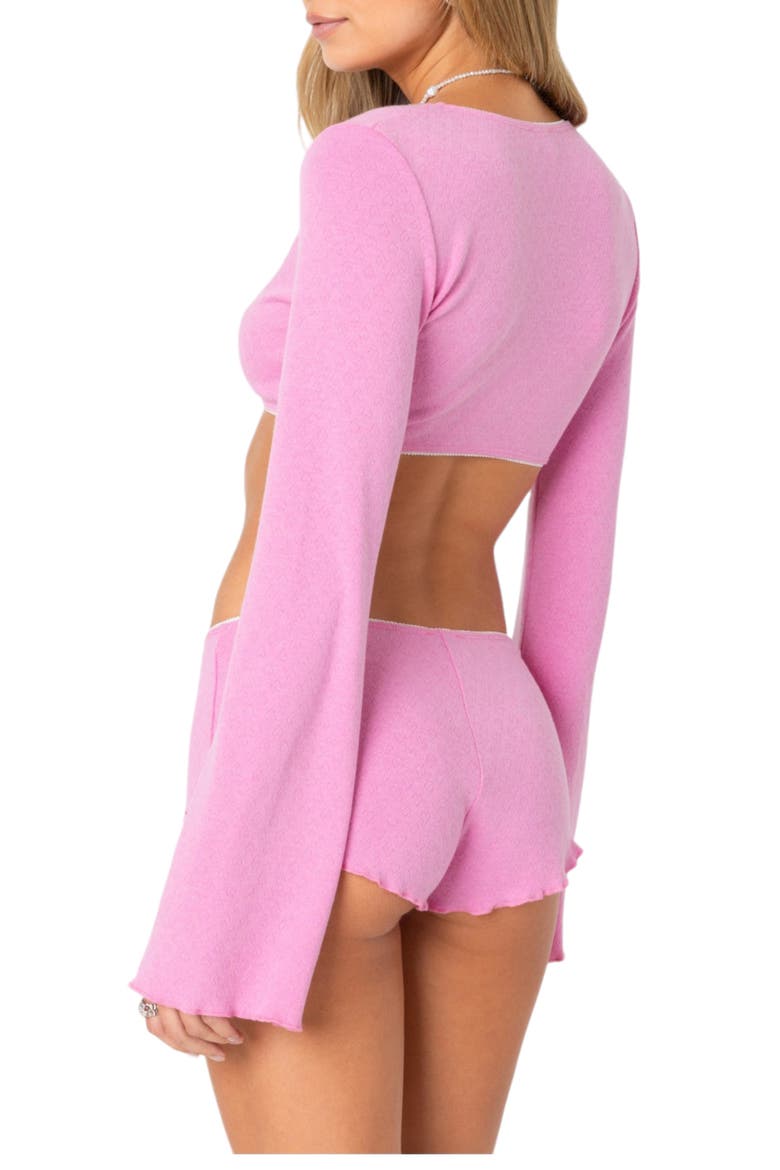 Cherrie Tie Front Pointelle Crop Top, Alternate, color, PINK