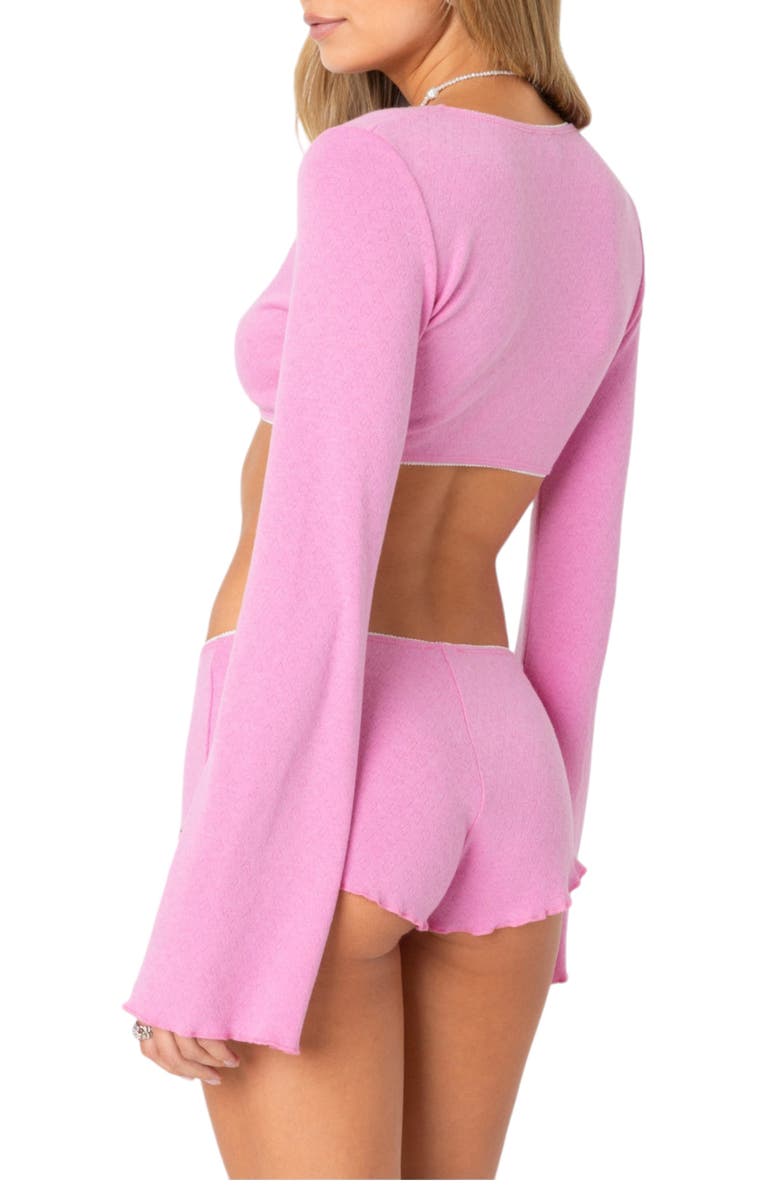 EDIKTED Cherrie Tie Front Pointelle Crop Top, Alternate, color,