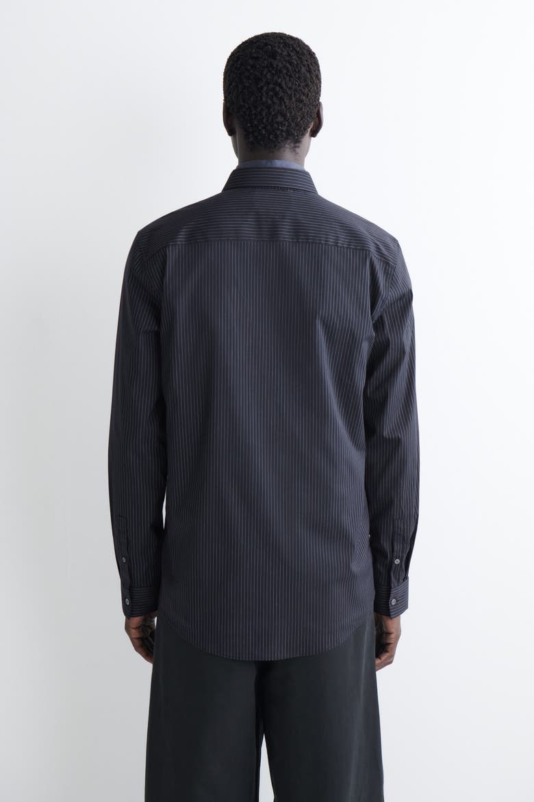 Slim Tailored Cotton-poplin Shirt, Alternate, color, NAVY / PINSTRIPED