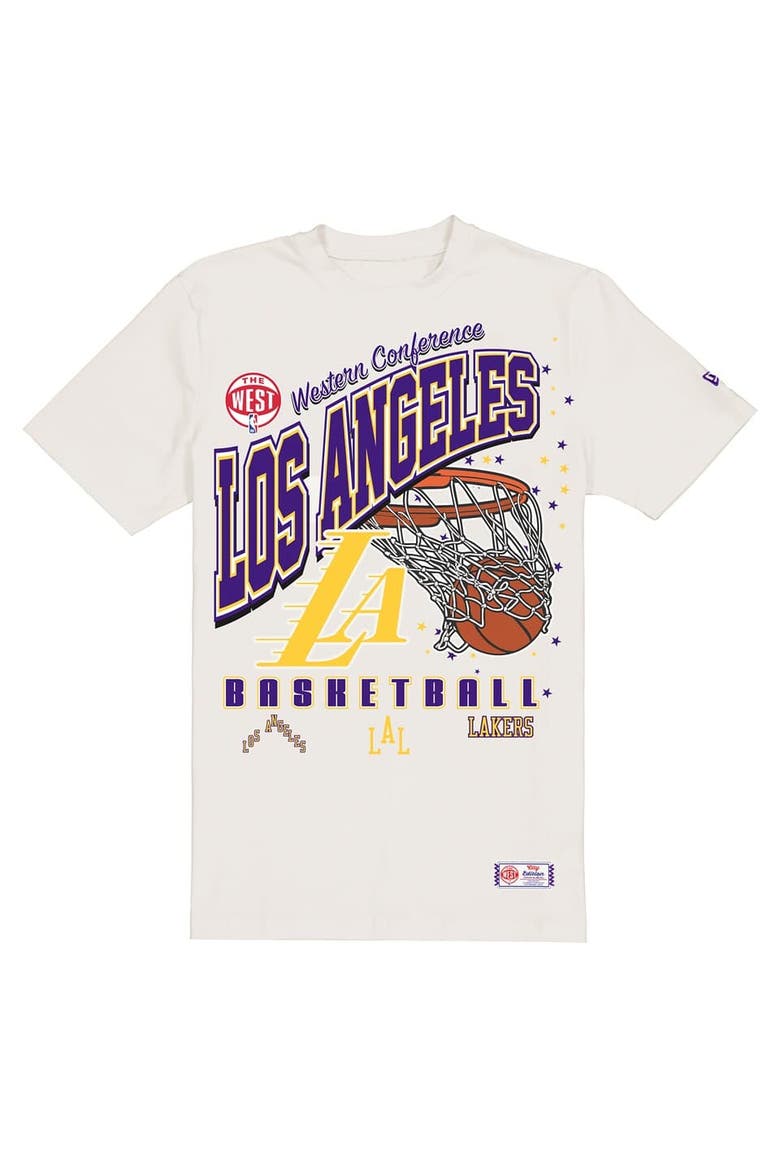 Men's New Era  Cream Los Angeles Lakers Oversized City Edition Remix Vintage T-Shirt, Alternate, color, Cream