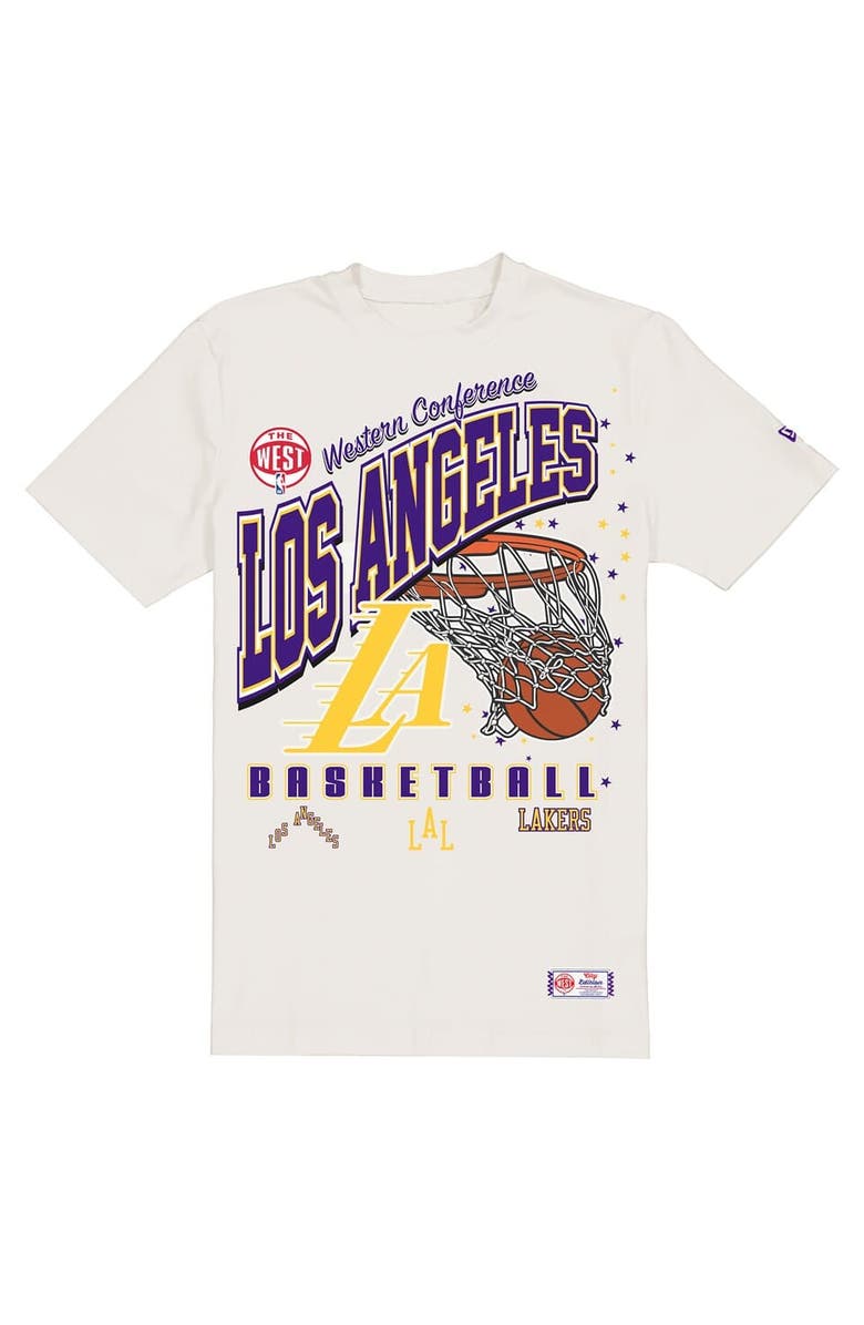 New Era Men's New Era  Cream Los Angeles Lakers Oversized City Edition Remix Vintage T-Shirt, Alternate, color, Cream