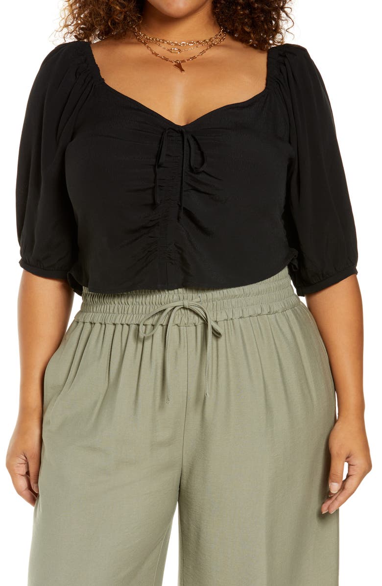 Open Edit Tie Front Puff Sleeve Blouse, Main, color,