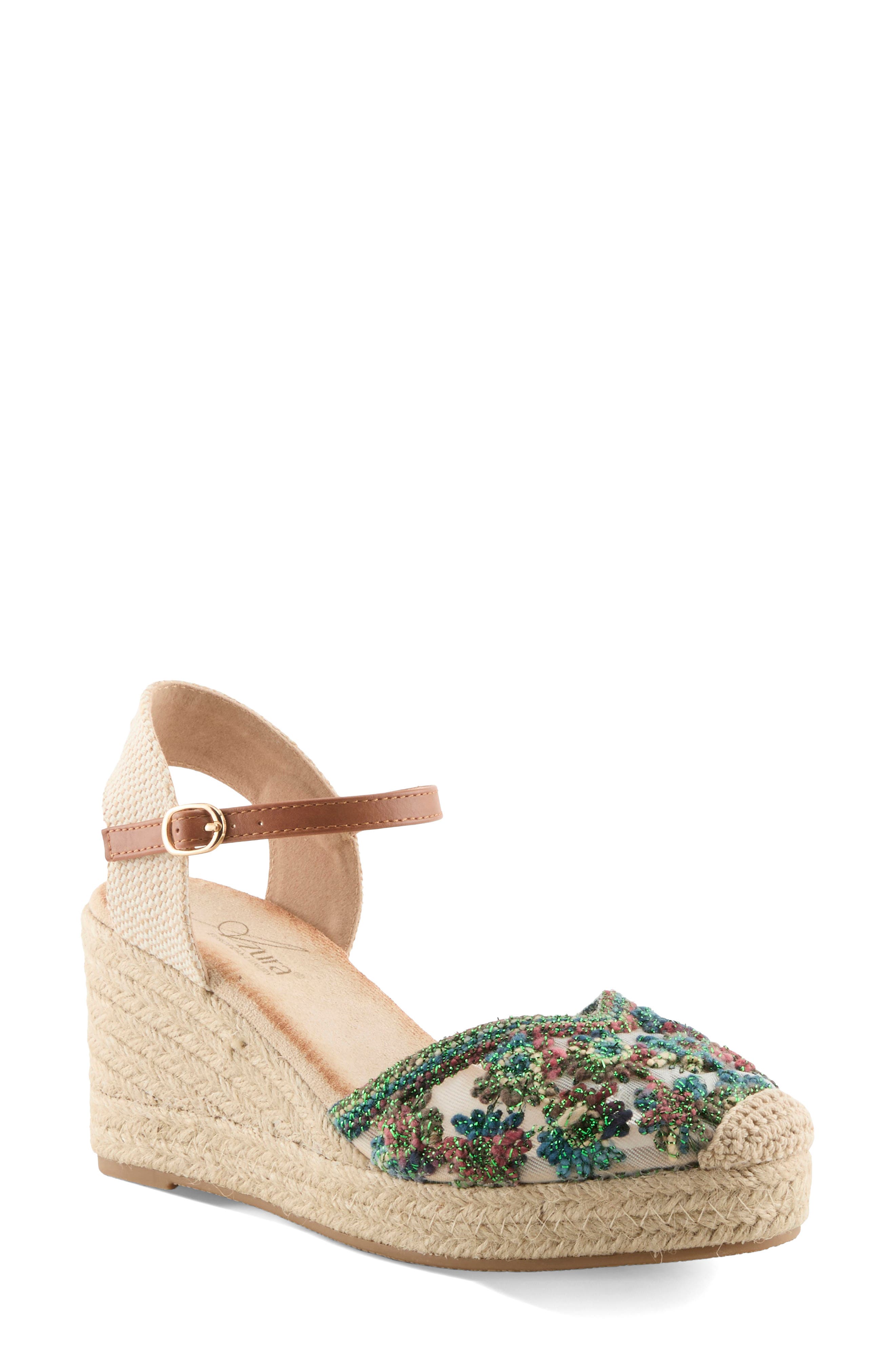 AZURA BY SPRING STEP Querdita Embroidered Platform Wedge, Main, color, Green Multi