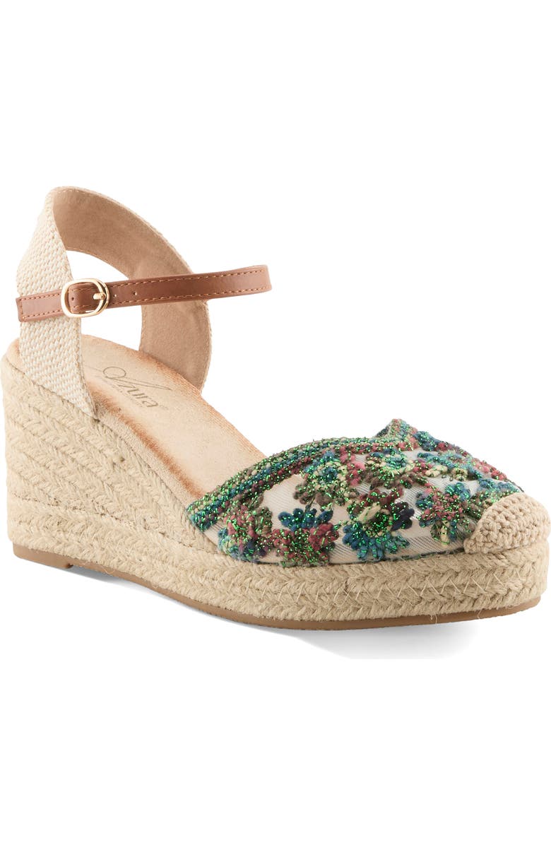 AZURA BY SPRING STEP Querdita Embroidered Platform Wedge, Main, color, Green Multi