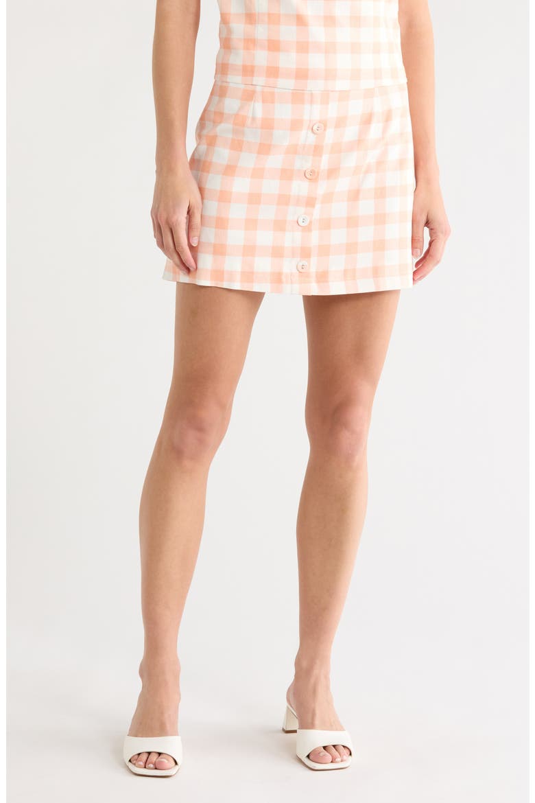 Buffalo Check Button Front Skirt, Main, color, PEACH/ WHITE
