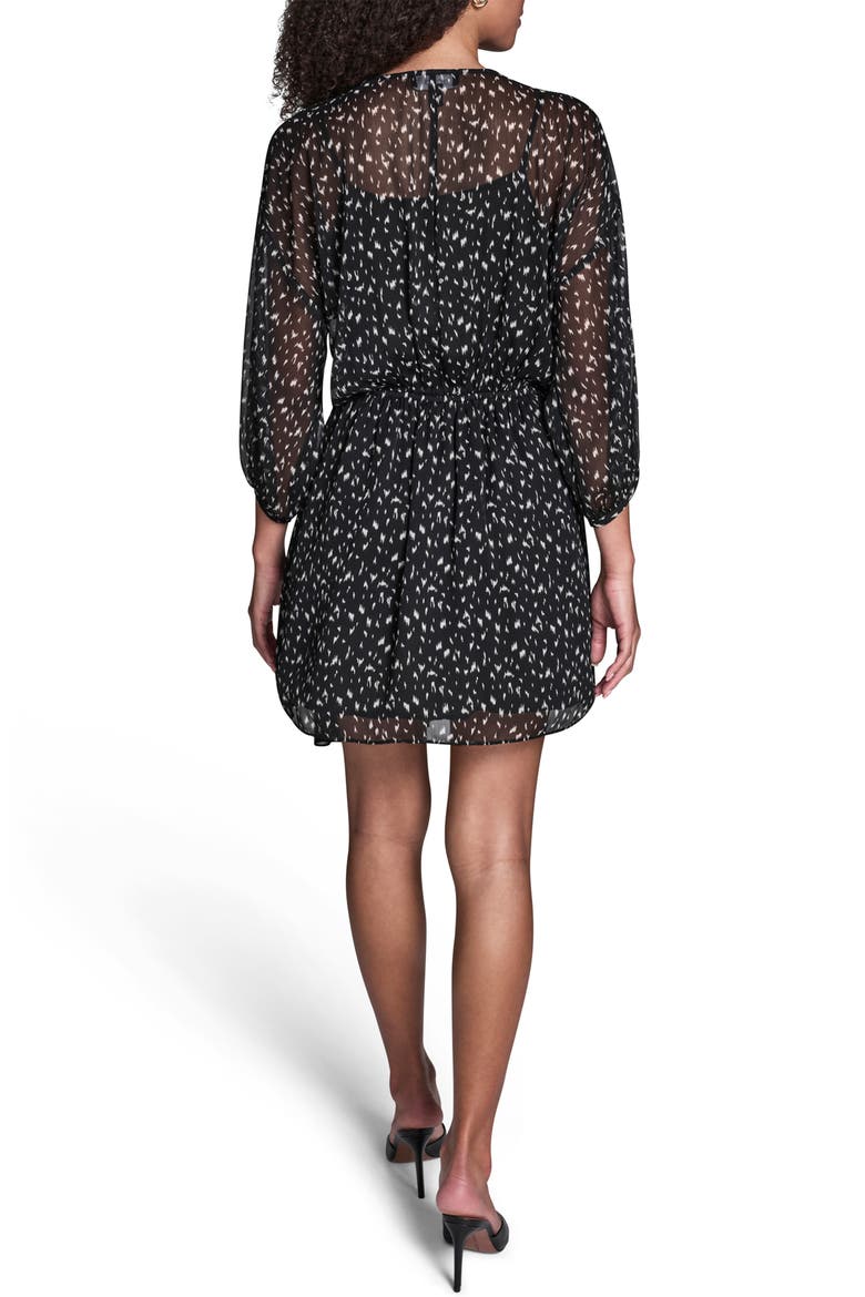 Print Wrap Front Long Sleeve Dress, Alternate, color, BLACK/ ECRU