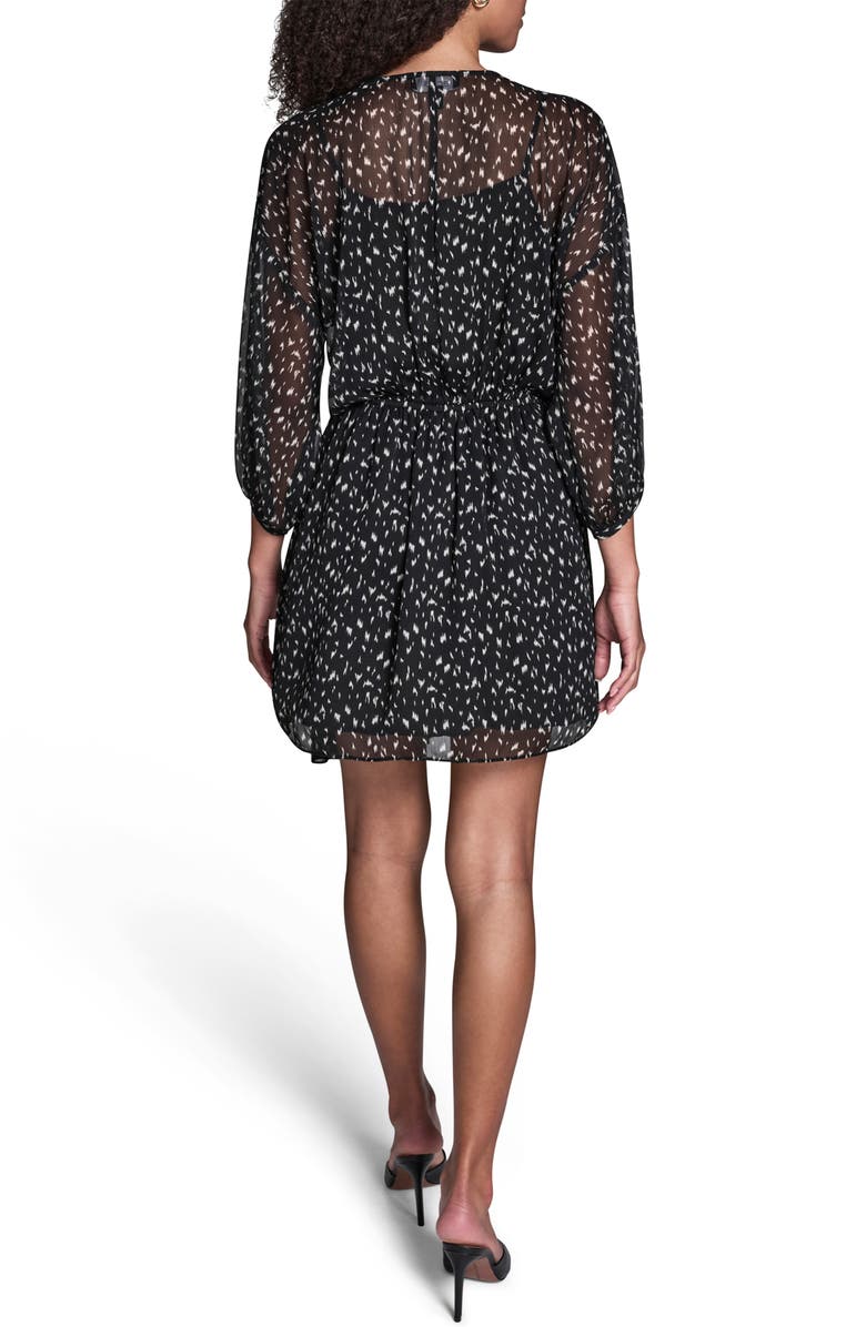 BCBG Print Wrap Front Long Sleeve Dress, Alternate, color, Black/ Ecru