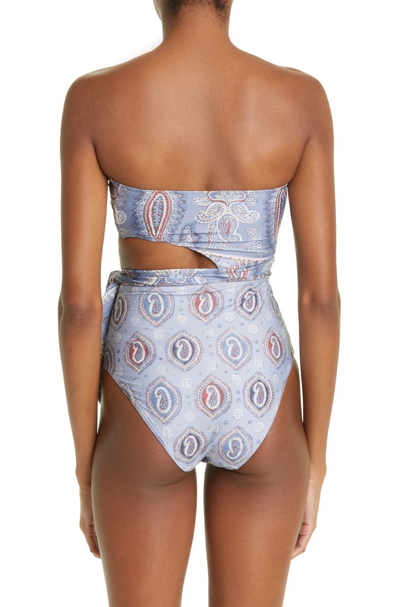 Zimmermann Vitali Paisley Cutout Strapless One-Piece Swimsuit, Alternate, color,