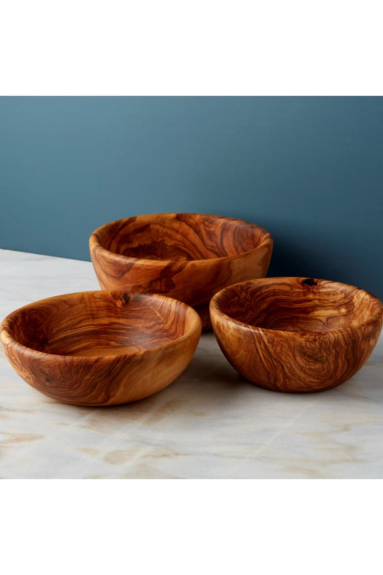 Olive Wood Nesting Salad Bowls - Set of 3, Alternate, color, Olive