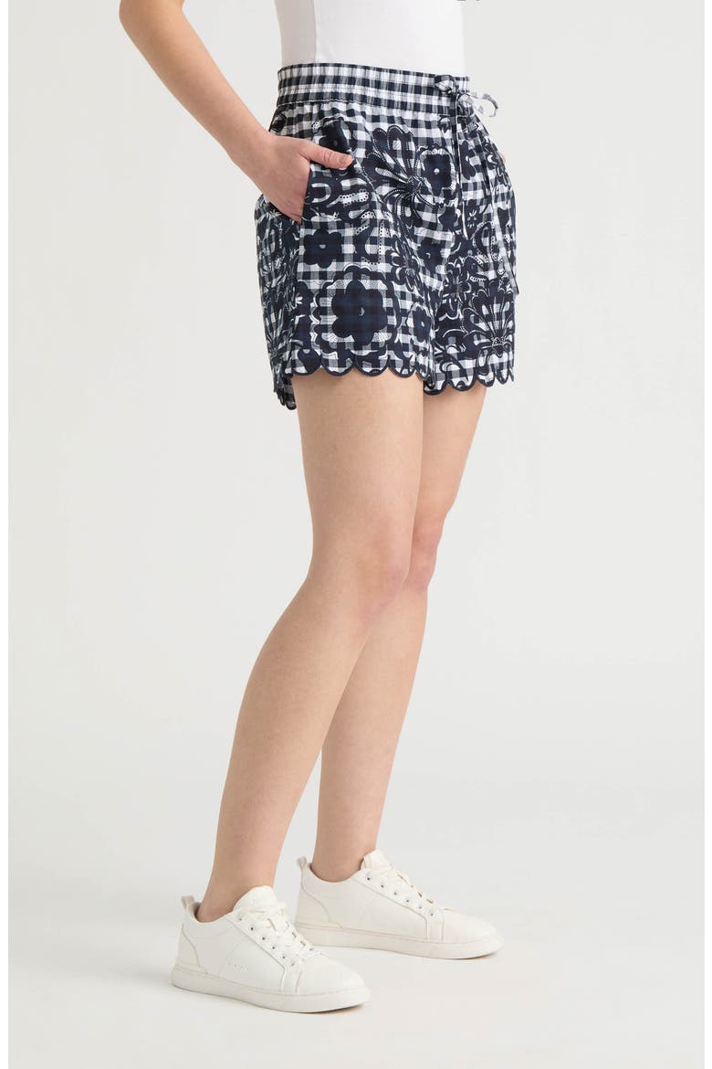 Floral Gingham Cotton Poplin Drawstring Shorts, Alternate, color, NAVY GINGHAM