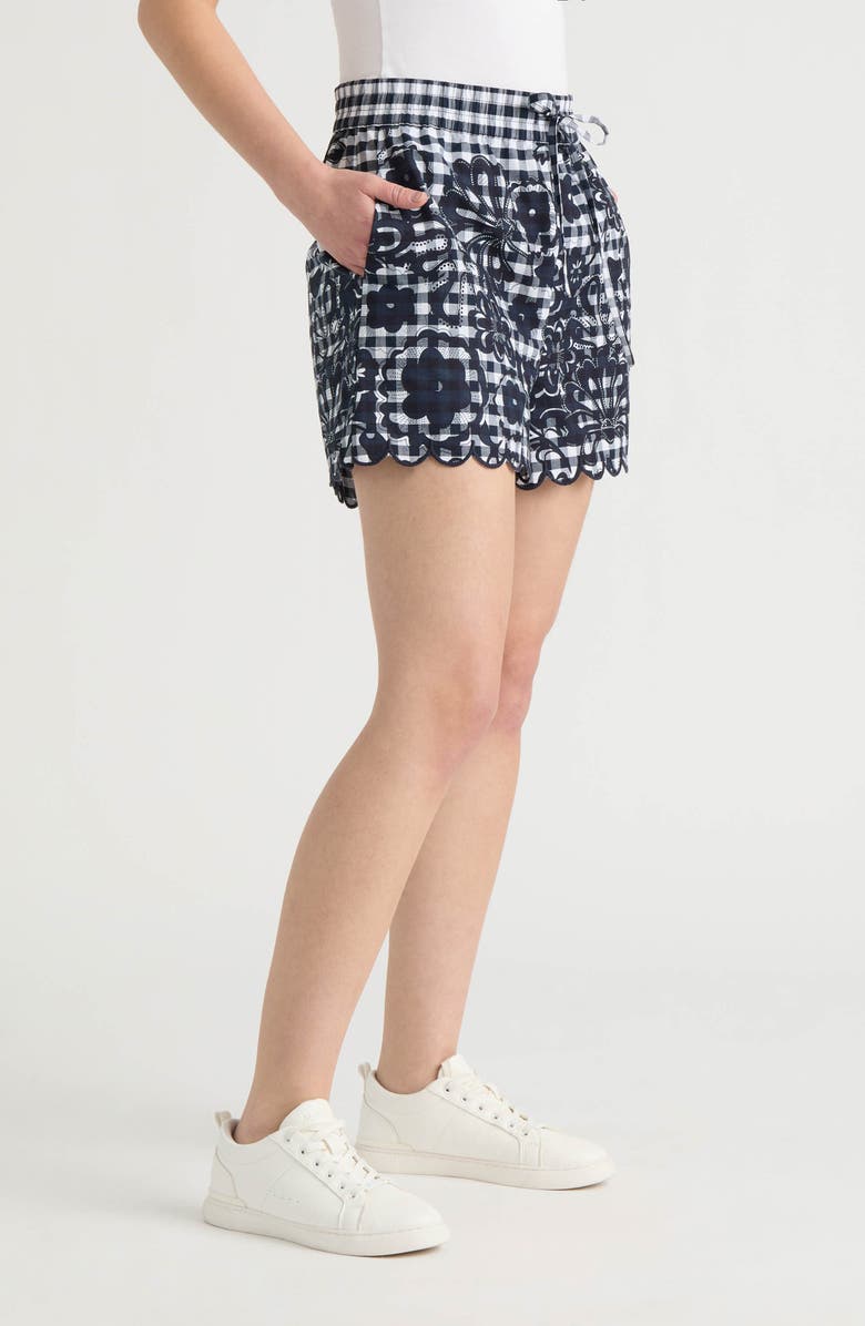 NVLT Floral Gingham Cotton Poplin Drawstring Shorts, Alternate, color, Navy Gingham