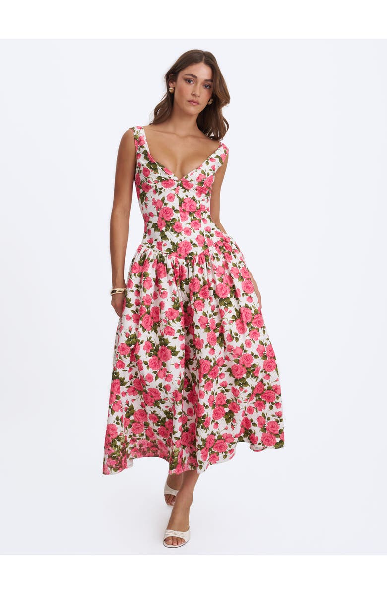 Miss Circle Wilfreda Blooming Floral Linen Sweetheart Midi Dress, Alternate, color, Pink
