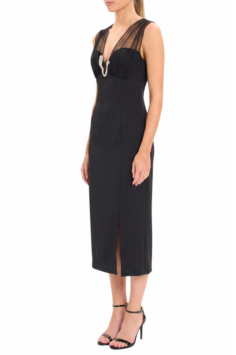 Deep V-Neck Sleeveless Cocktail Dress, Alternate, color, BLACK