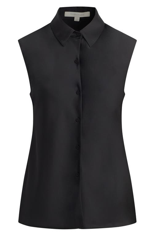 Favorite Daughter Agatha Sleeveless Crepe Satin Button-up Shirt In Black