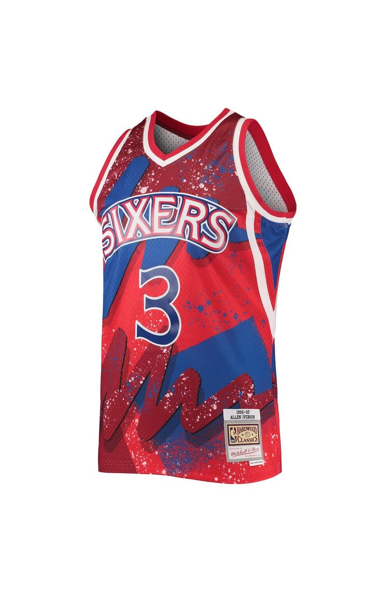 Mitchell & Ness Men's Mitchell & Ness Allen Iverson Red Philadelphia 76ers Hardwood Classics 1996/97 Hyper Hoops Swingman Jersey, Alternate, color, Red