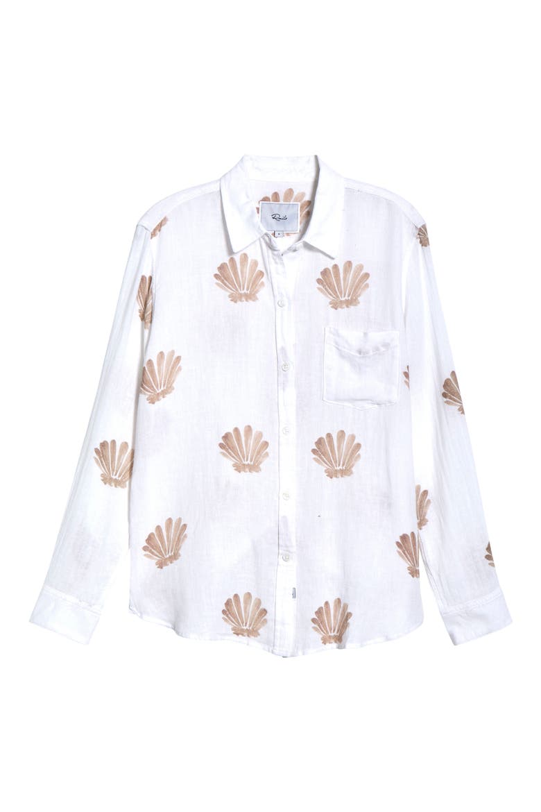 Charli Seashell Print Linen Blend Button-Up Shirt, Alternate, color, TAUPE SEASHELLS