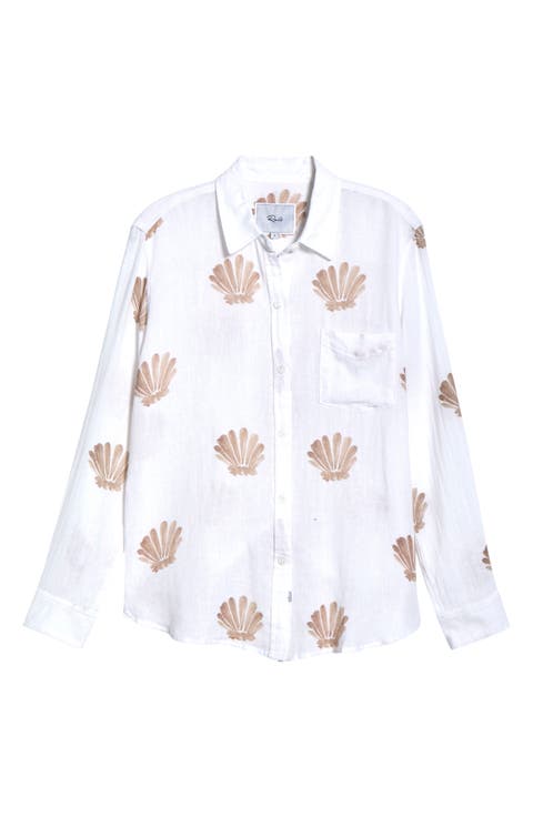 Charli Seashell Print Linen Blend Button-Up Shirt