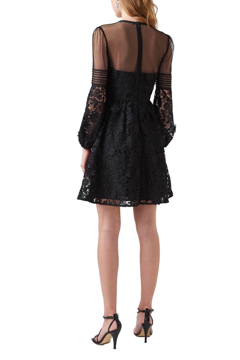 Long Sleeve Lace Minidress, Alternate, color, BLACK