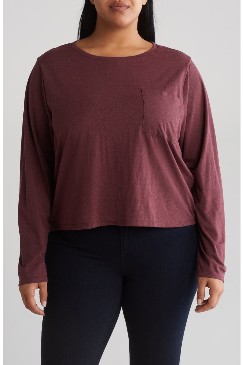Long Sleeve Patch Pocket T-Shirt, Main, color, MAROON RUST