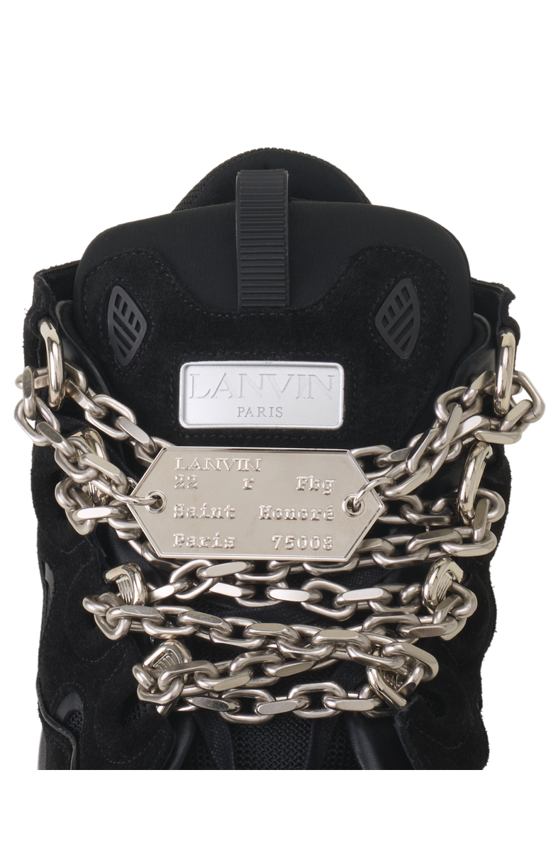 Lanvin Curb Sneakers Id Chain In Suede, Alternate, color, Black