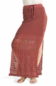 WISHLIST Open Stitch Drawstring Cotton Midi Skirt