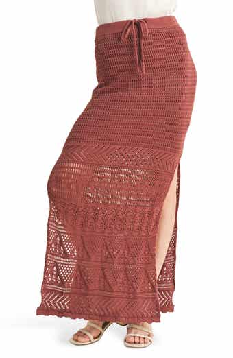 WISHLIST Open Stitch Drawstring Cotton Midi Skirt