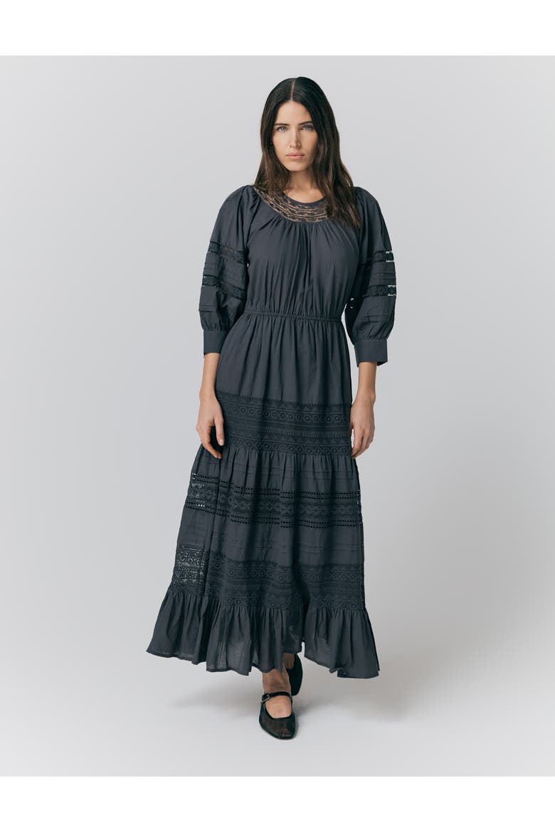 Leoni Lace Trim Cotton Midi Dress, Main, color, Charcoal