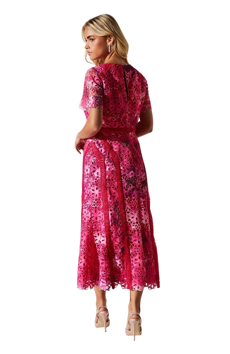 Coast Petite Printed Lace Midi Pencil Dress, Alternate, color, Pink