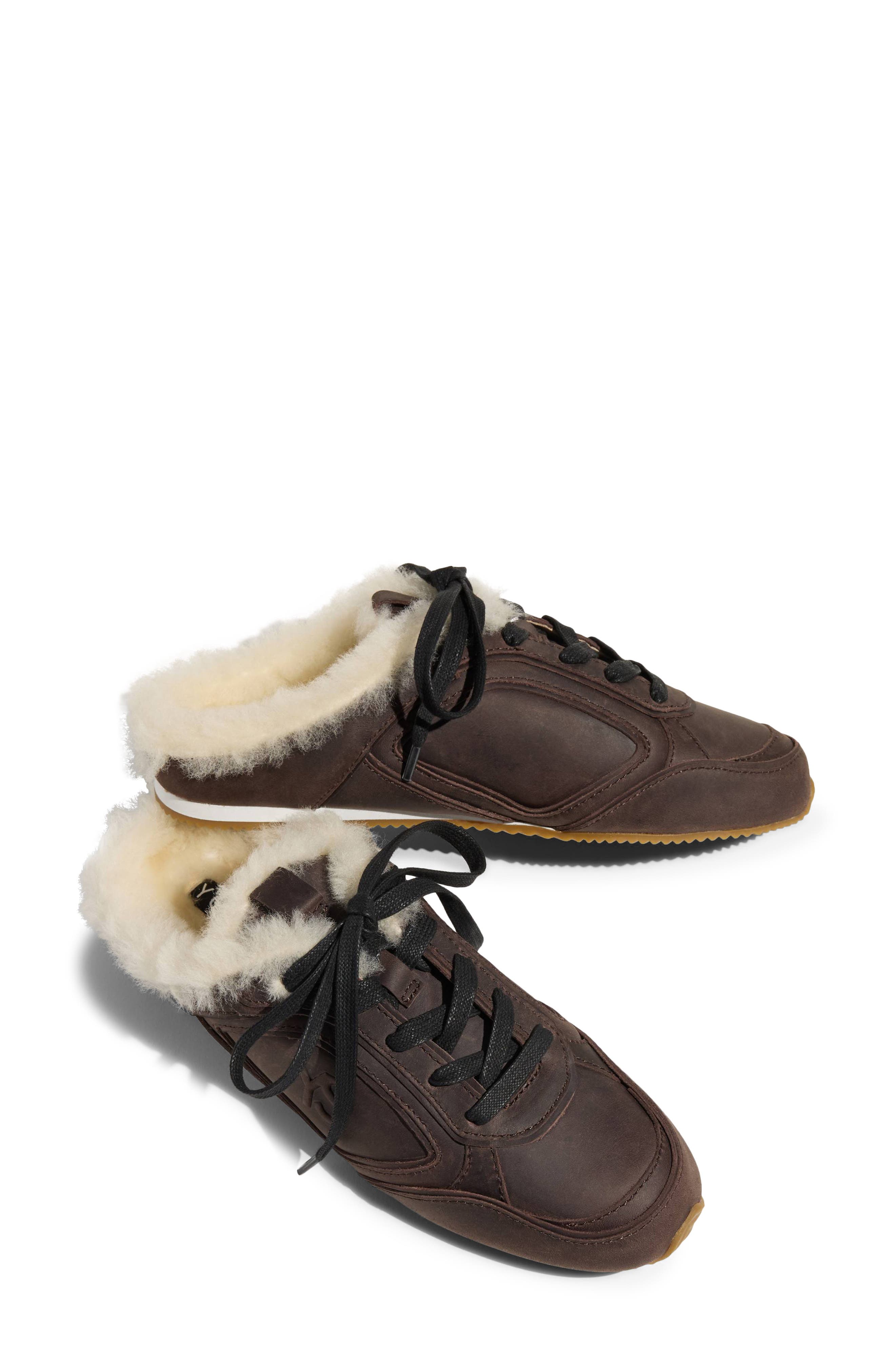 Uptown Slide Sneaker with Faux Fur Trim, Alternate, color, BROWN