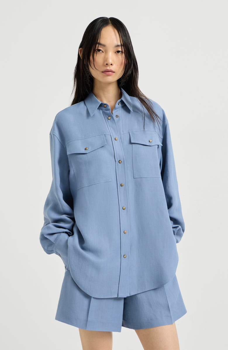 Brunello Cucinelli Fluid twill shirt, Alternate, color, Azure