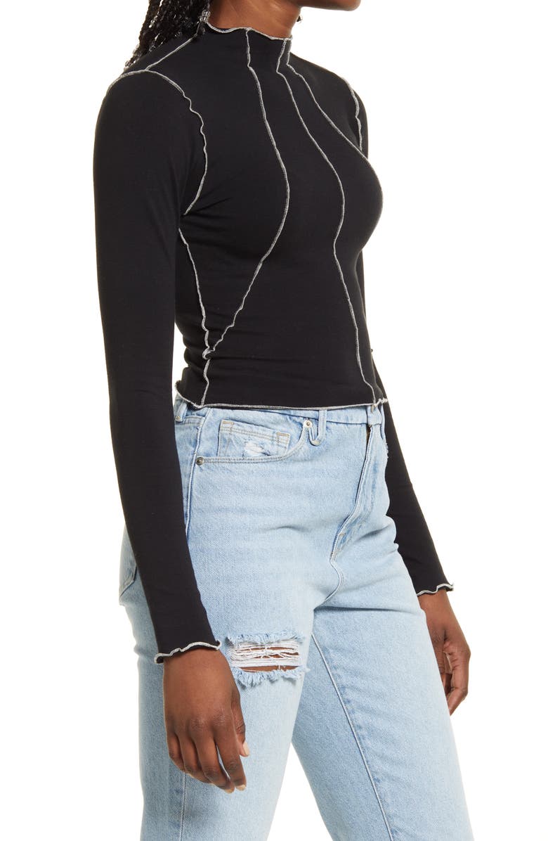 Good American Lettuce Edge Mock Neck Top, Alternate, color, 