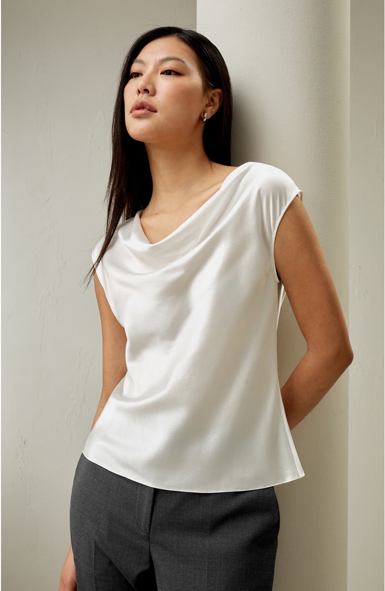 Lilysilk Silk Charmeuse Cowl Neck Top, Alternate, color, Ivory