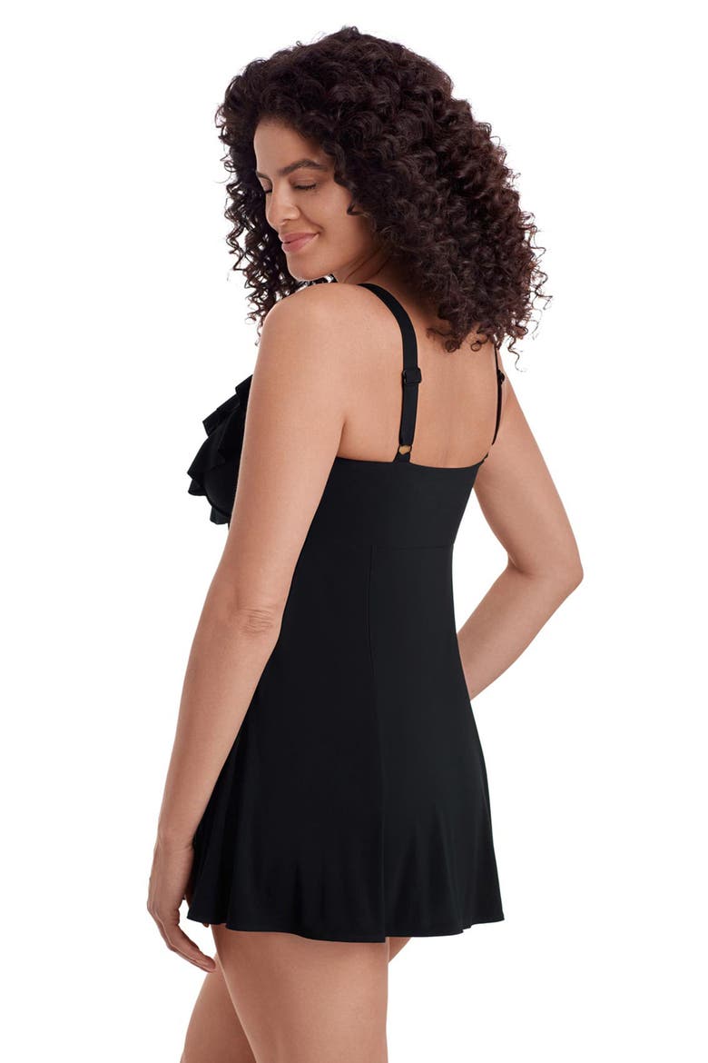 Ruffle Long Torso Swim Dress, Alternate, color, Black