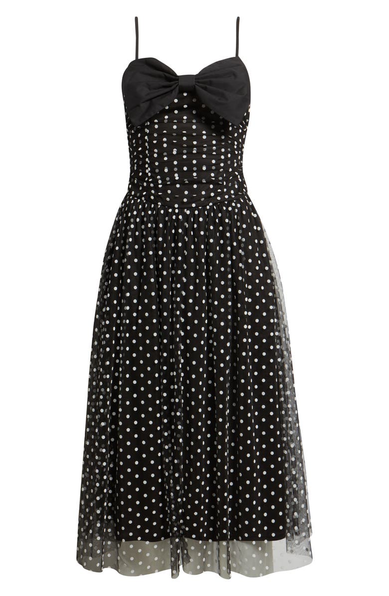 MOON RIVER Bow Polka Dot Mesh Fit & Flare Midi Dress, Alternate, color, Black