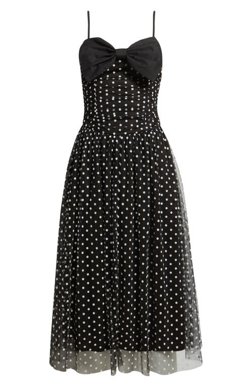 Moon River Bow Polka Dot Mesh Fit & Flare Midi Dress In Black