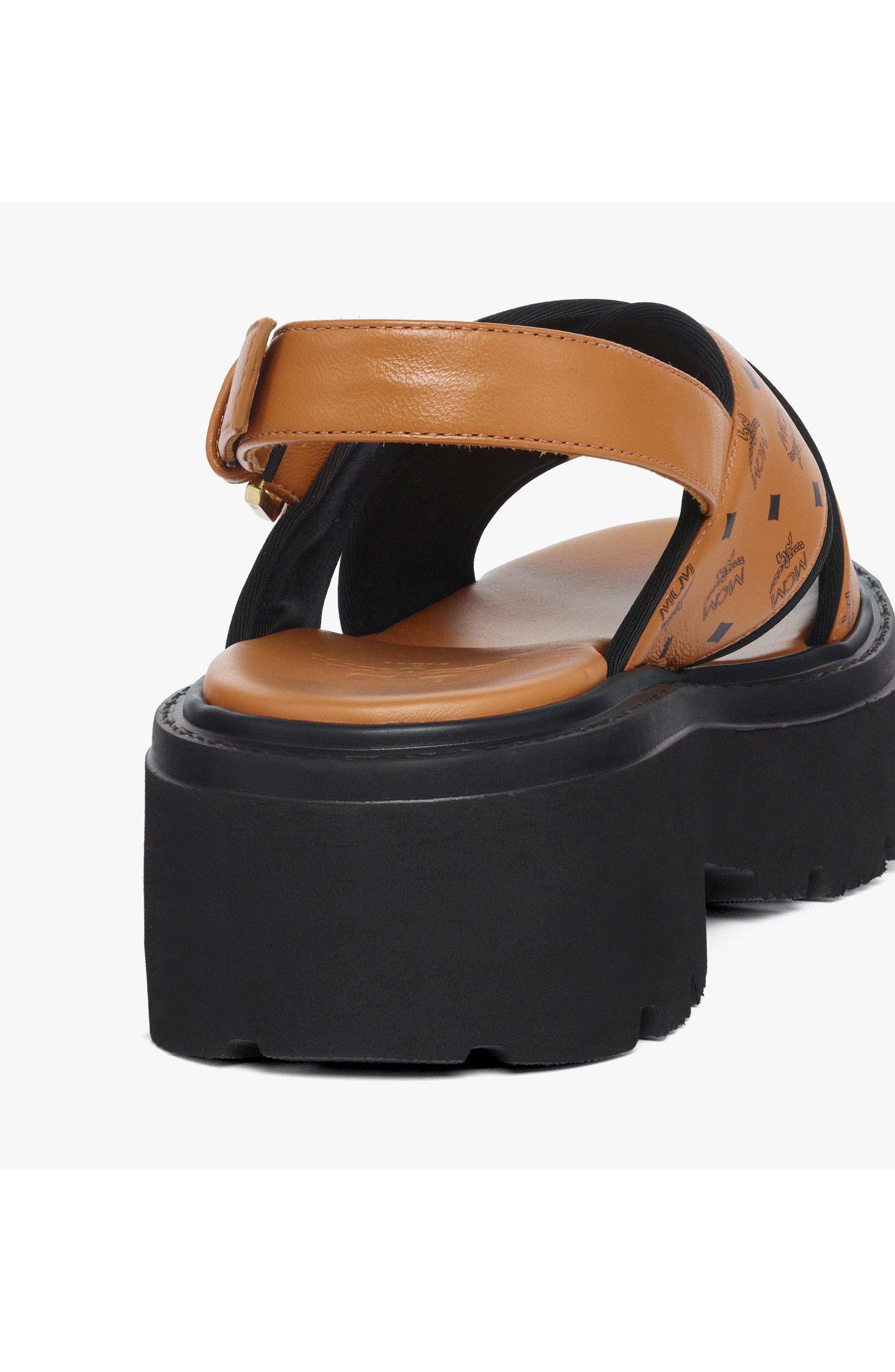 Monogram Platform Sandals in Lambskin, Alternate, color, Cognac