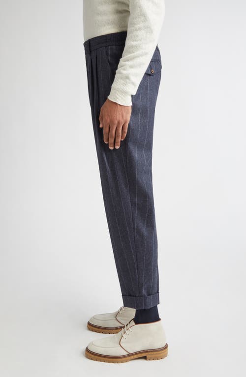 Eleventy Stripe Drawstring Waist Stretch Virgin Wool & Cashmere Pants In Blue