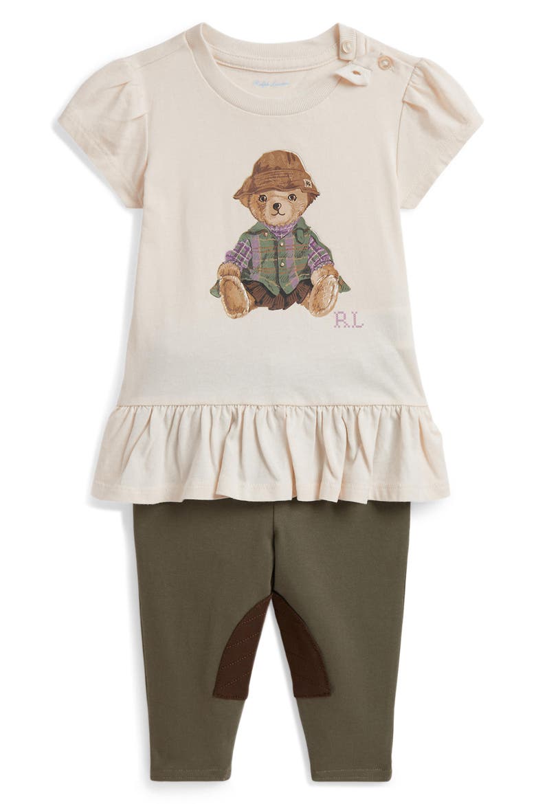 Kids' Polo Bear Peplum Top & Pants Set, Main, color, ESTATE CREAM