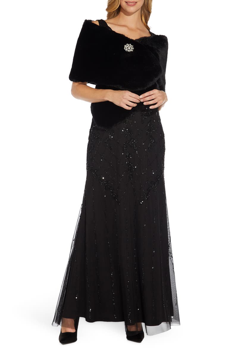 Adrianna Papell Faux Fur Shawl, Main, color, 