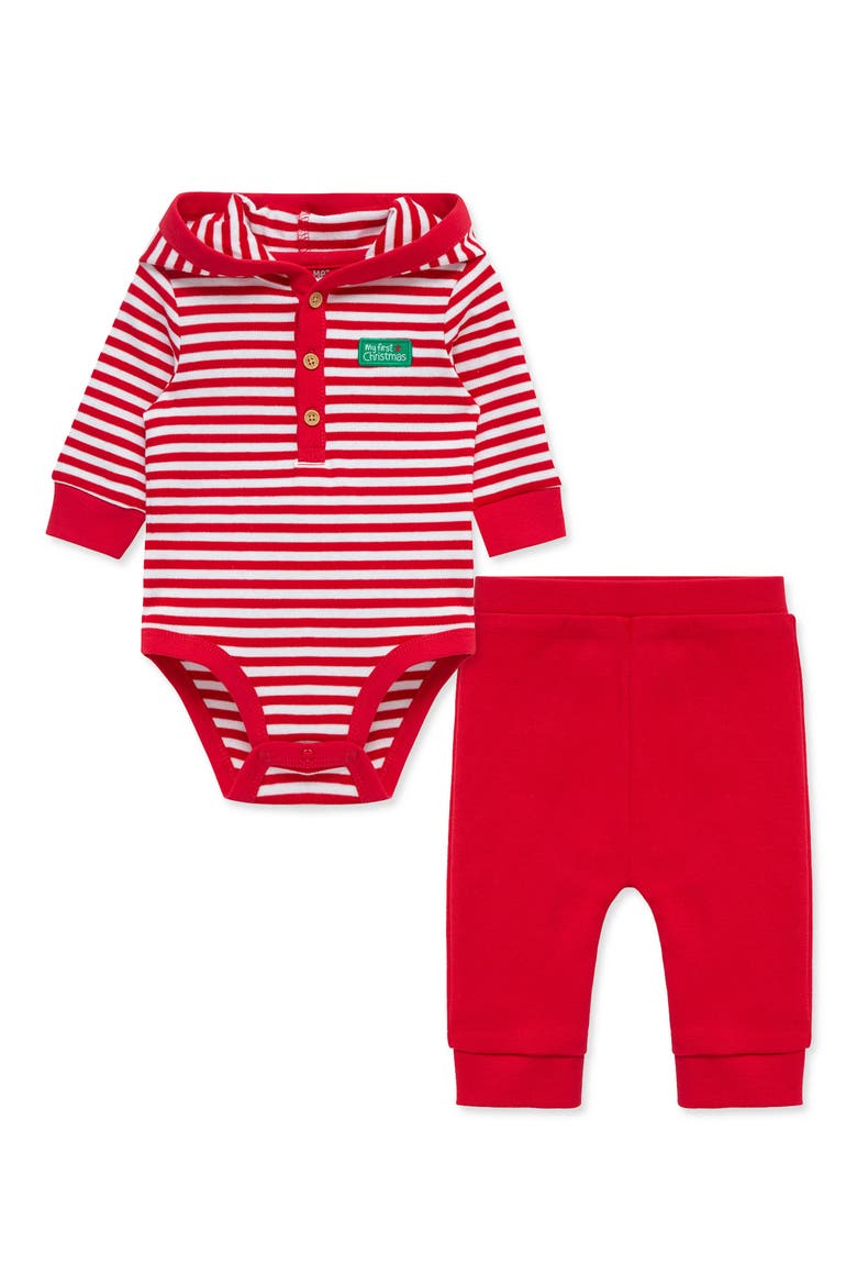 Kids' First Christmas Hooded Bodysuit & Pants Set, Main, color, RED