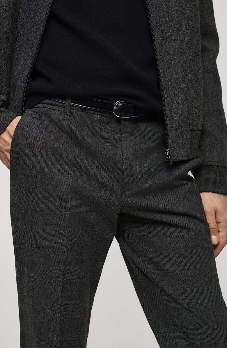 MANGO Regular Fit Navy Flat Front Textured Stretch Cotton Pants, Alternate, color,