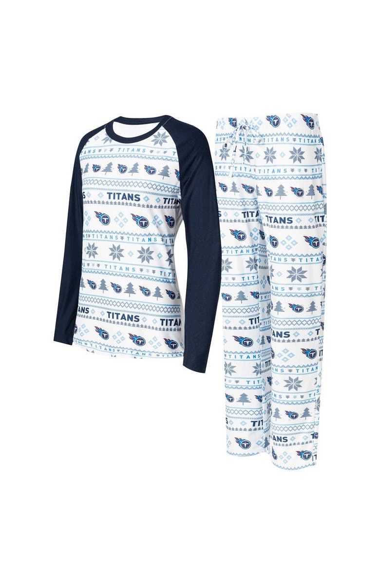 CONCEPTS SPORT Women's Concepts Sport White/Navy Tennessee Titans Tinsel Raglan Long Sleeve T-Shirt & Pants Sleep Set, Main, color, White