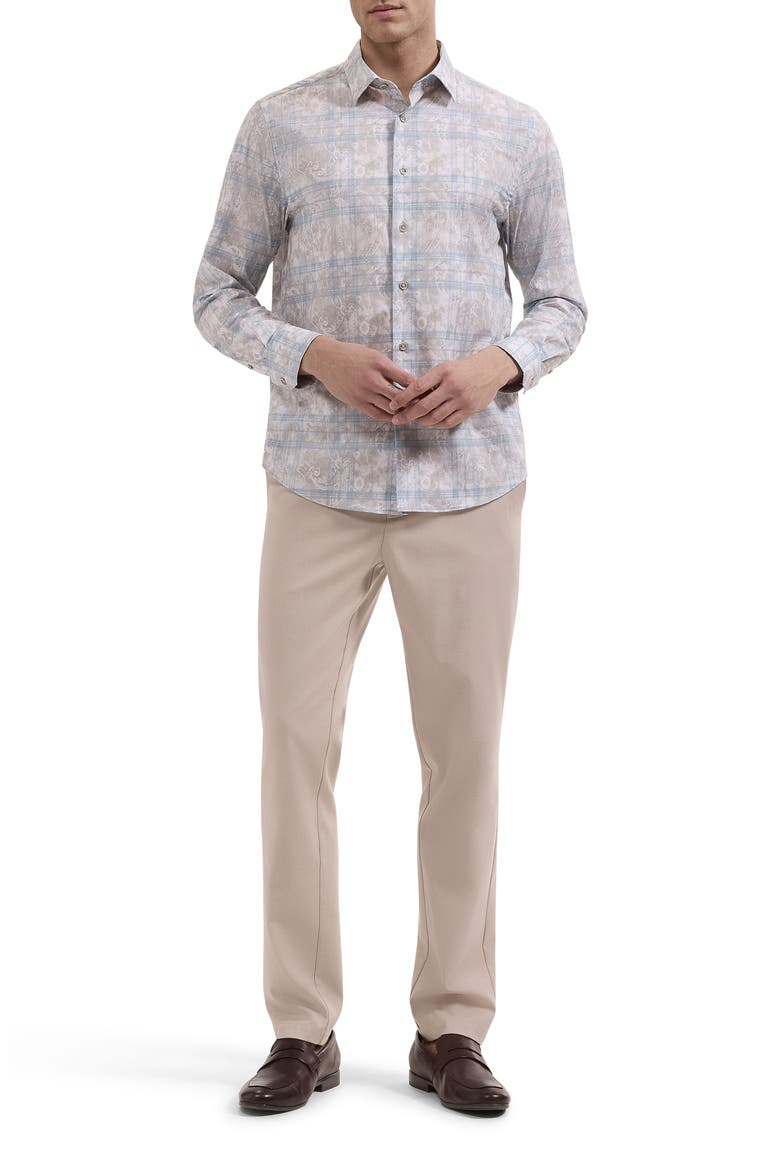Julian Shaped Plaid Floral Button Up Shirt, Alternate, color, COBBLESTONE