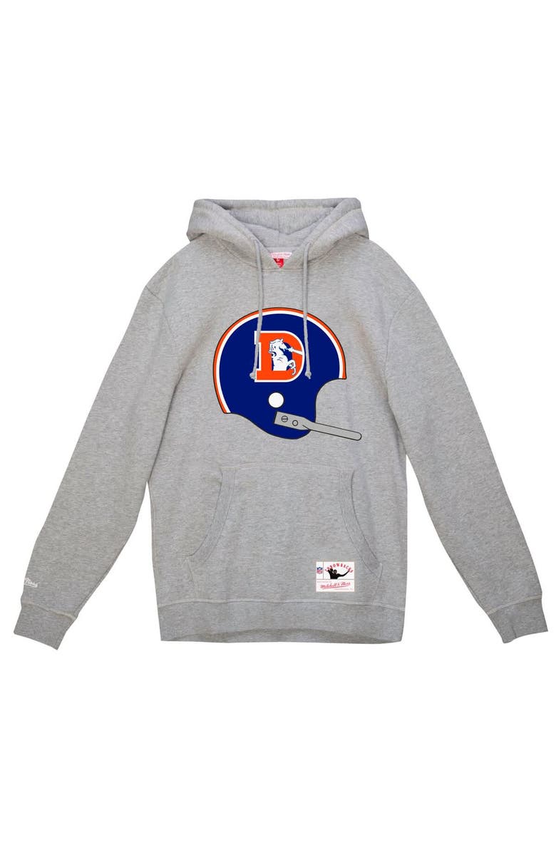 Mitchell & Ness Men's Mitchell & Ness Heather Gray Denver Broncos Helmet Logo Vintage Pullover Hoodie, Alternate, color,