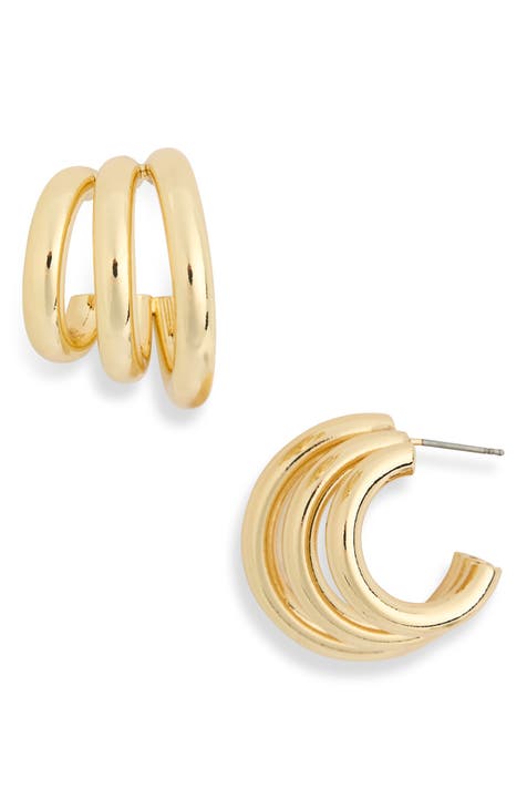 Triple Row Huggie Hoop Earrings