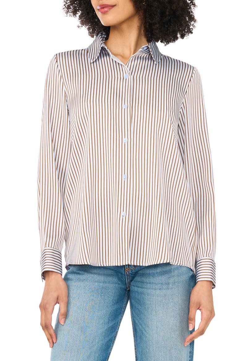 Satin Long Sleeve Button-Up Shirt, Main, color, WAVE COAST THIN STRIPE