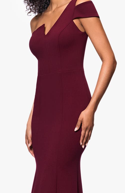 Betsy & Adam One-shoulder Scuba Crepe Gown In Burgundy