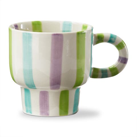 Ava Stripe Stoneware Mug Green Multi 12 oz