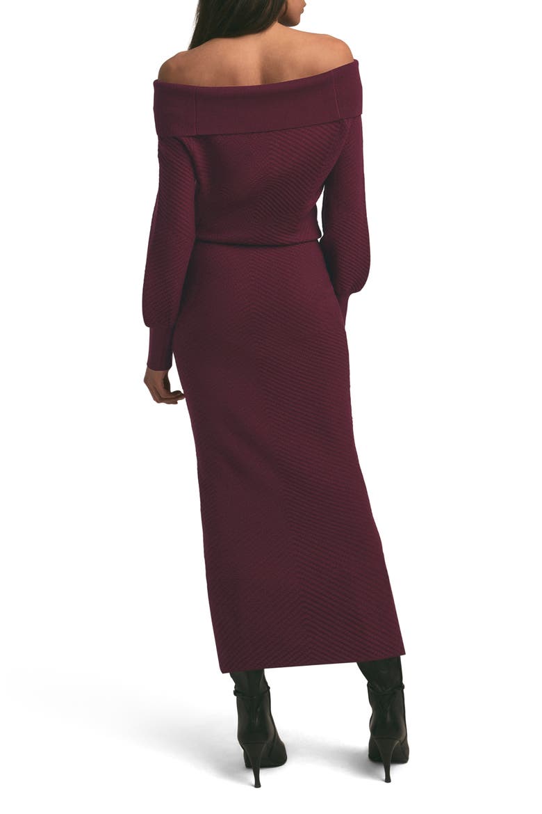 The Irene Off the Shoulder Long Sleeve Maxi Sweater Dress, Alternate, color, SANGRIA NIGHTS