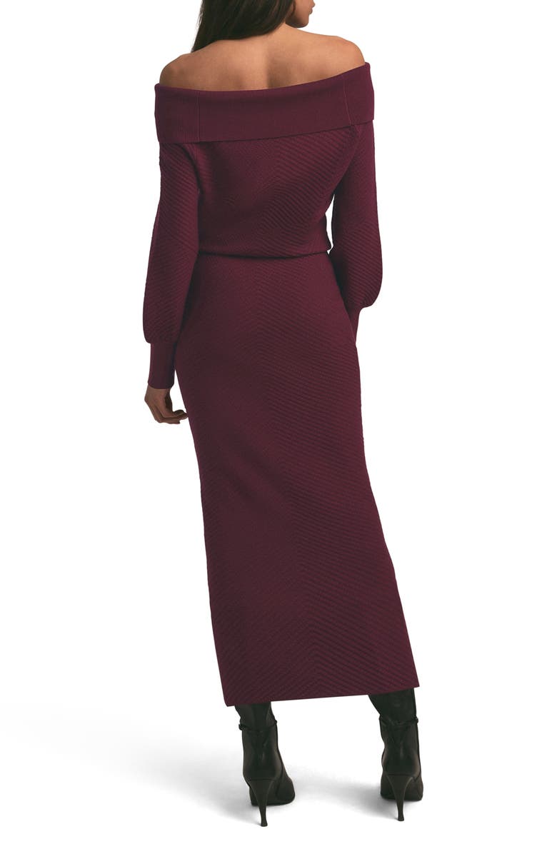 Favorite Daughter The Irene Off the Shoulder Long Sleeve Maxi Sweater Dress, Alternate, color, Sangria Nights